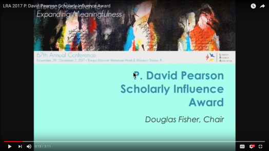 2017 Literacy Research Association's P. David Pearson Award for Scholarly Influence