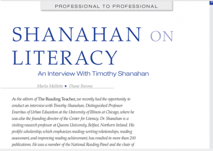 Shanahan On Literacy: An Interview with Timothy Shanahan