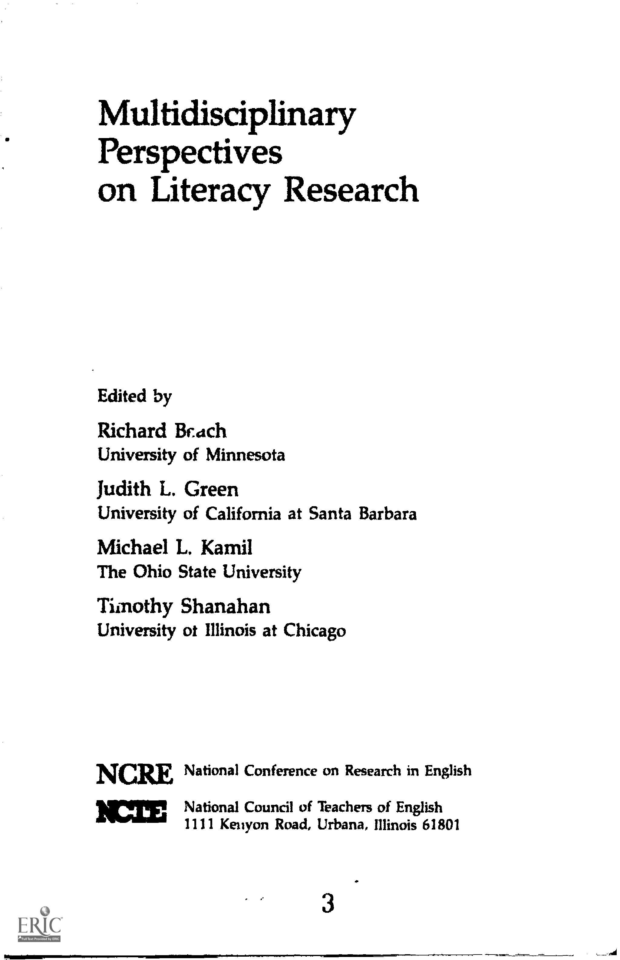 Multidisciplinary Perspectives on Literacy Research